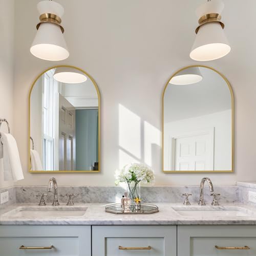 Gold Arched Mirror 20x30in, Metal Framed Bathroom Vanity Wall - Image 6