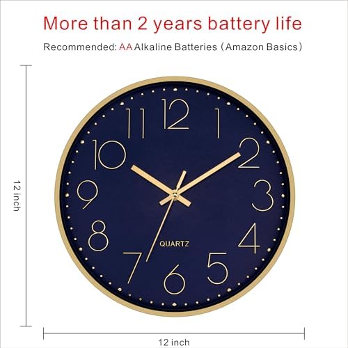 Foxtop 12" Modern Wall Clock Silent Battery Operated Metal Gold Clock - Image 2
