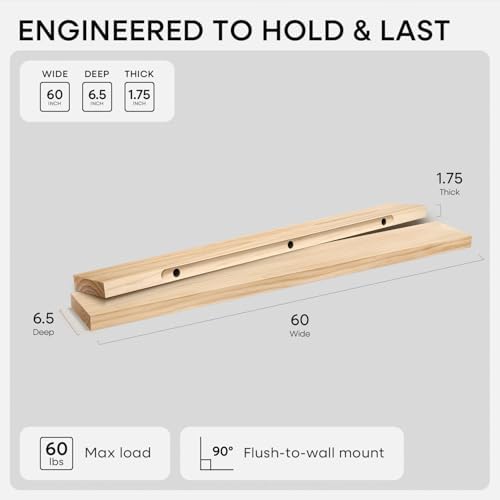 Homeforia 60 Inch Floating Shelves, High-End Solid Pine Wood - Image 2