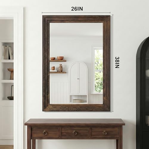 Farmhouse Rustic Wood Framed Bathroom Vanity Mirror - Image 4