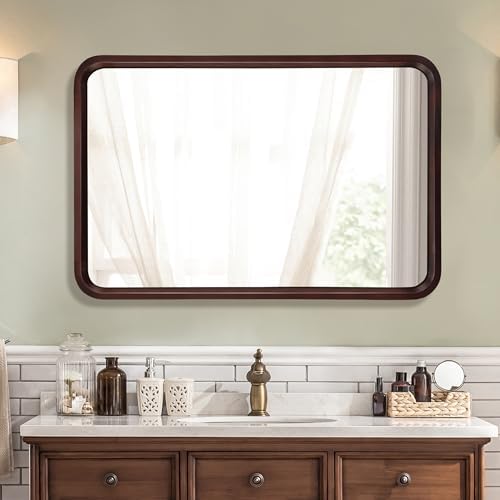 Bathroom Mirror for Wall, Wood Rectangle 24 x 36 Inch Dark Walnut Mirrors - Image 3