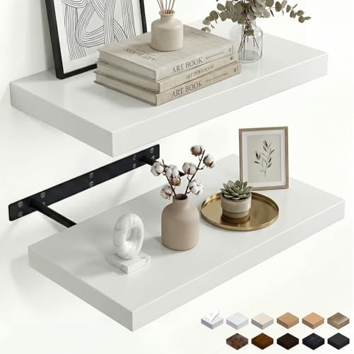 20in White Floating Shelves for Wall, Home Decor by INHABITUNION