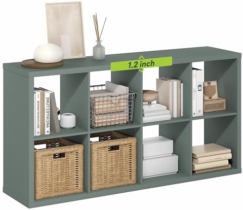 Furinno Cubicle 8-Cube Book Shelf, Extra Thick Frame Bookshelf, Sage Green by Furinno-FitsYourSpaceFitsYourBudget