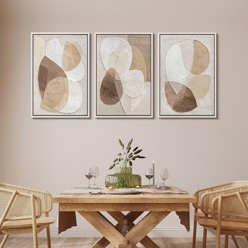 MUDECOR Framed Canvas Print Wall Art Abstract Beige Brown Layered Shapes - Image 2