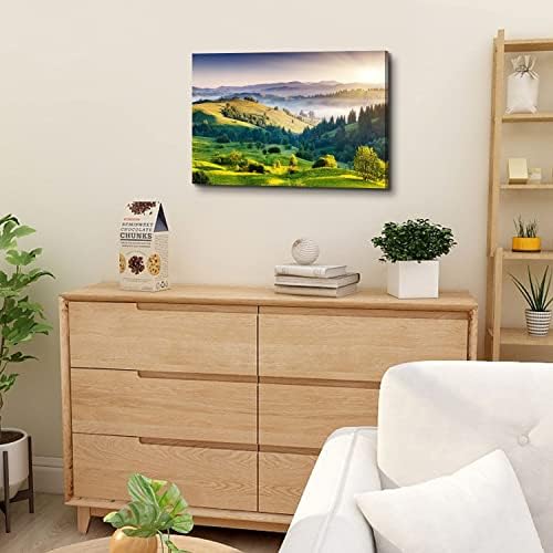 Green Misty Forest Wall Art Spring Mountain Landscape Wall Decor Large Nature - Image 6