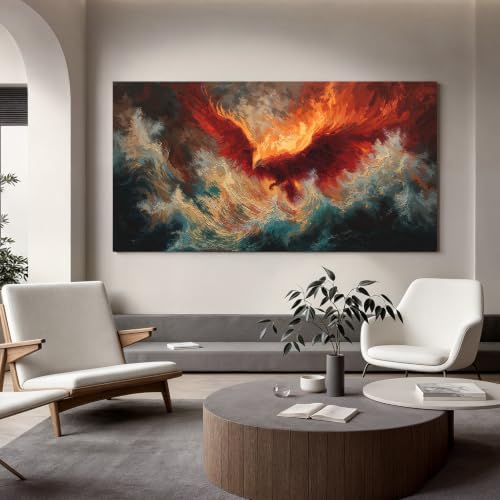 Abstract Fire Phoenix Wall Art Decor 24"x48" Red Wall Art - Image 5