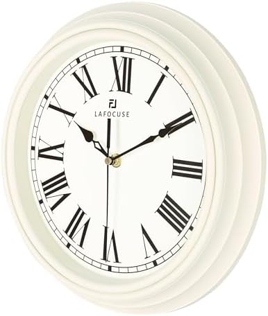 Lafocuse 12 Inch Analog Retro Cream White Wall Clocks Roman Numerals - Image 6