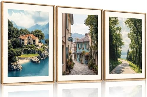 Large Vintage Italy City Coast Framed Canvas Wall Art, Modern French Country by Unknown