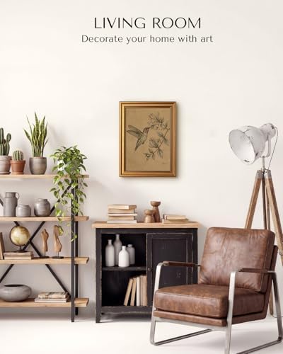 VIYYIEA Vintage Gold Framed Wall Art, Hummingbird Sketch Print, 12x16 inch - Image 3