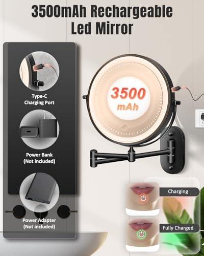 VFD 8'' 30X/1X Wall Mounted Lighted Magnifying Makeup Mirror - Image 5