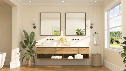 TETOTE Black Framed Mirror for Bathroom Vanity 32" x 36" Matte Black Rectangle - Image 2