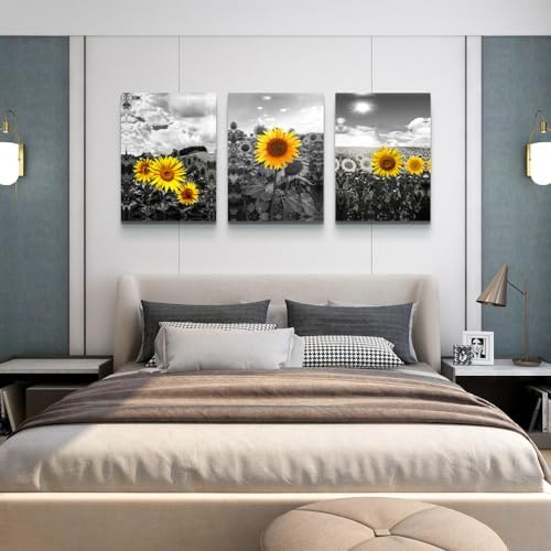 Lapremoly Black And White Sunflower Flowers Painting Large Canvas Wall Art - Image 6