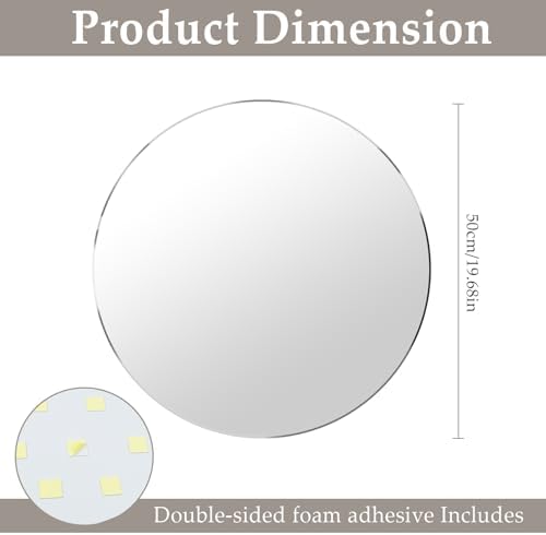 20'' Glass Round Mirror for Wall Decor, 2mm Circle Bathroom Mirror - Image 3