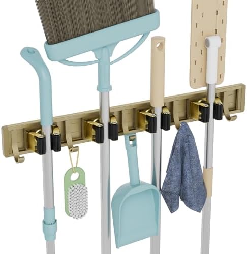 reliahom Broom Holder Wall Mount Mop Hanger Tools organizer 4Racks 5Hooks by reliahom