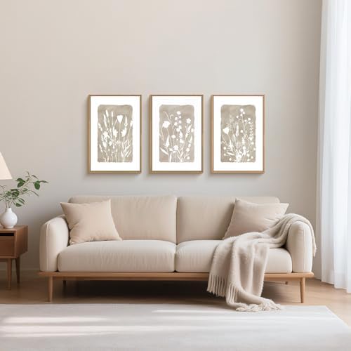 FWIEXA Neutral Botanical Canvas Wall Art Set 3, Minimalist Boho Wildflowr - Image 4