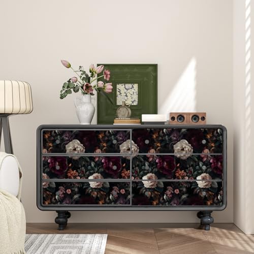 ILHIIOR Black/Pink Floral Peel and Stick Wallpaper 17.5 x 787 Inches - Image 2