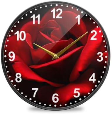 ALAZA Red Rose Flower Black Wall Clock Battery Operated Silent Non Ticking by ALAZA