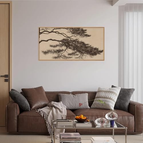 LHIUEM Large Vintage Pine Tree Branch Framed Canvas Wall Art, Sketch Botanical - Image 2