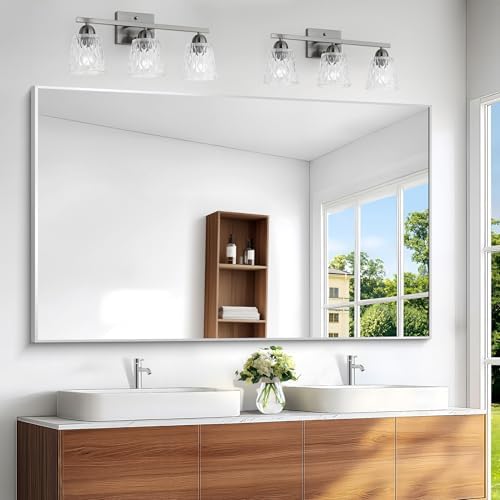 BONEWEI Silver Bathroom Mirror, 60x36 inch Wall Mirror by BONEWEI