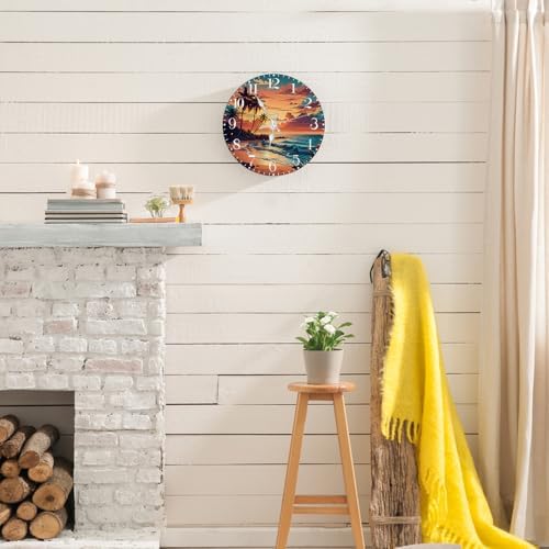 Wall Clock, Tropical Beach Sunset Silent Non Ticking Clock, Modern Round - Image 2