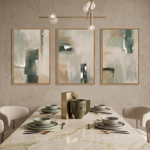 Large Abstract Green Brown Framed Canvas Wall Art, Modern Brush Stoke Wall Decor - Image 3