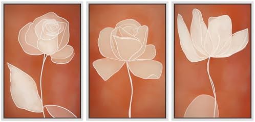 MUDECOR Framed Canvas Print Wall Art Terracotta Abstract Rose Line Art Burnt by MUDECOR
