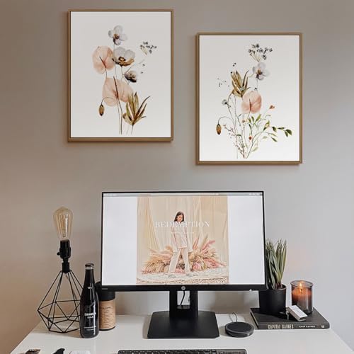 Watercolor Botanical Picture Pink Beige Flower Canvas Wall Art, 11x14 Inch - Image 5