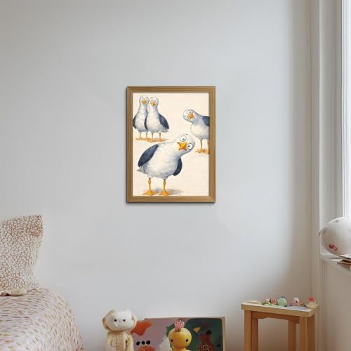 Framed Funny Seagull Wall Art Cute Bird Canvas Print Coastal wall Decor - Image 3