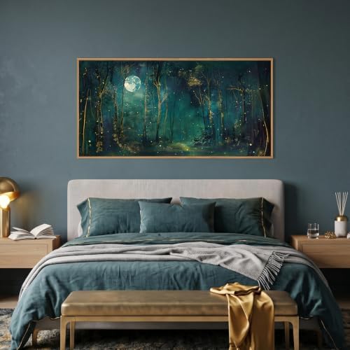 Aryroi Mystical Dark Green Night Sky Framed Canvas Wall Art Set, Moody Magical - Image 5