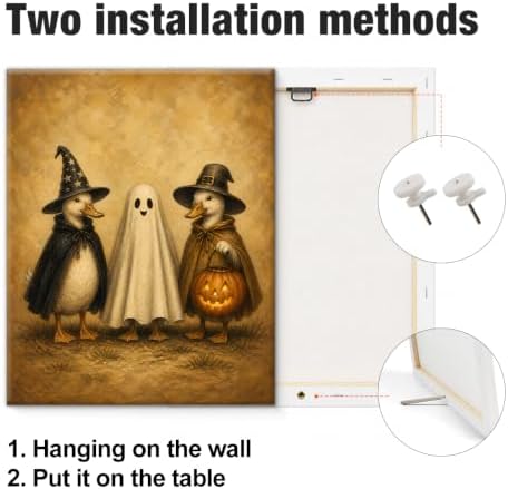 Halloween Geese as Witch and Ghost Canvas Wall Art, Witchy Print Wall Decor - Image 3