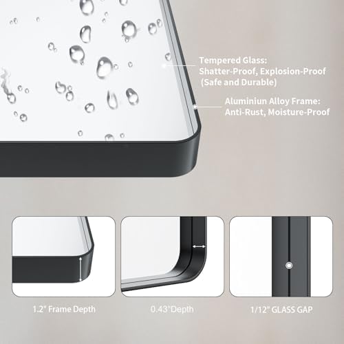 LOAAO 40X30 Inch Black Bathroom Mirror Metal Framed - Image 4