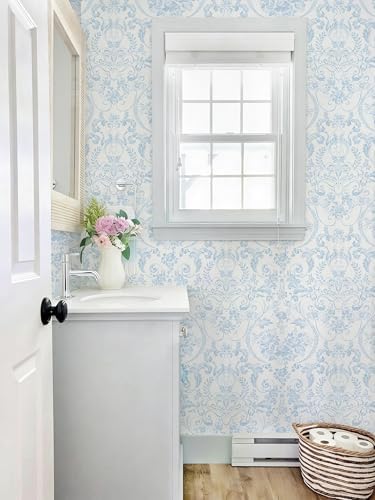Ismoon Blue and White Wallpaper Floral Peel and Stick Wallpaper 17.3in x 16.4ft - Image 3