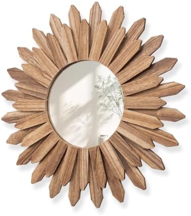 Honiway Boho Wall Decor 18 inch Rustic Wood Sunburst Boho Wall Mirror Farmhouse by Honiway