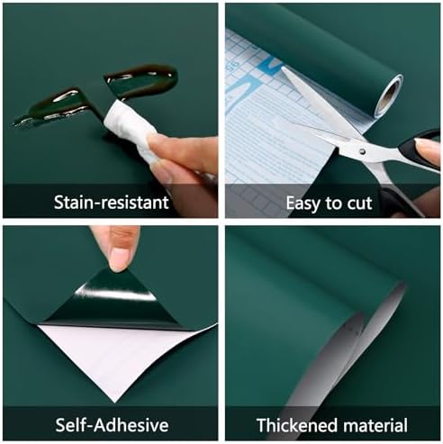 Green Peel and Stick Wallpaper 15.7"x118" Solid Colour Contact Paper Modern - Image 2