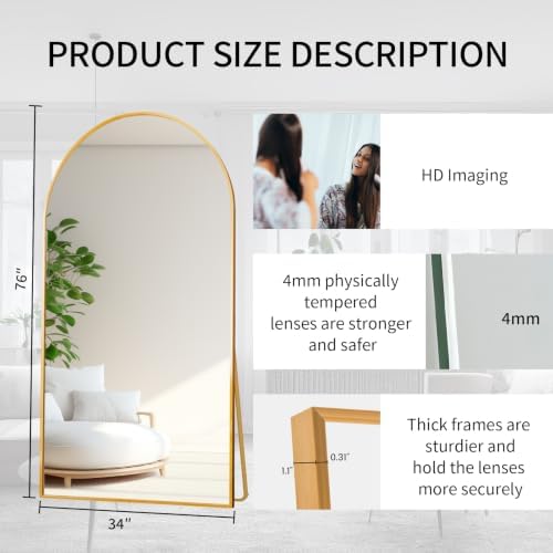 Beauty4U 76" x 34" Arched Full Length Mirror - Image 2