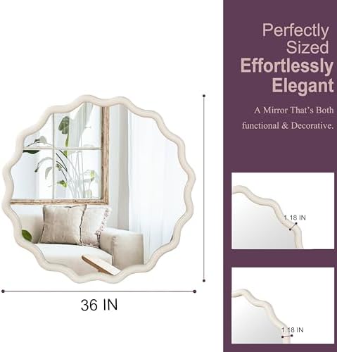 GDFStudio 36 Inch Wavy Round Solid Wood Frame Mirror, Bohemian Decorative Wall - Image 4