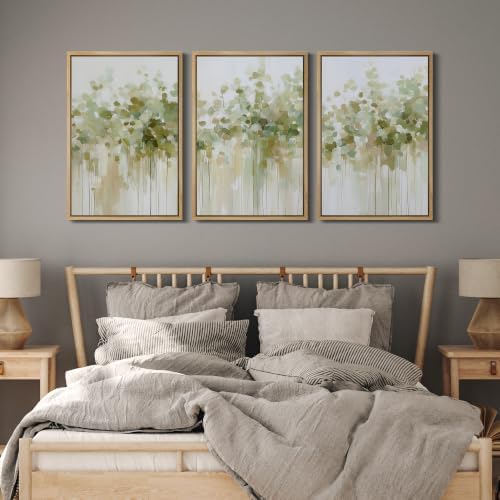 MUDECOR Framed Canvas Print Wall Art Set Soft Green Trees - Image 5