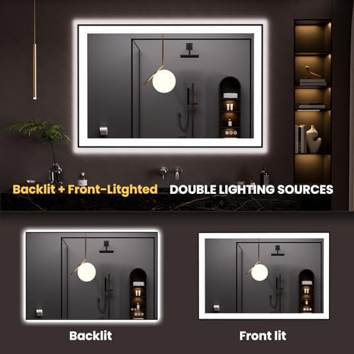LOAAO 48"X32" LED Bathroom Mirror Black Framed - Image 5