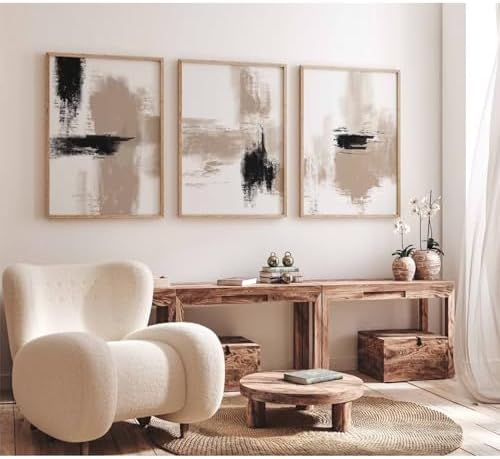 Joocrise Beige Abstract Wall Art Painting Set of 3 Neutral Canvas Wall Art by Unknown