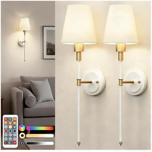 Battery Operated Wall Sconce: Set of 2 Wireless Wall Light 12000mAh by DORESshop