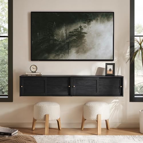 mopio Lauren Floating TV Shelf, Wall Mounted Wood Television Cabinet, Nightstand - Image 6