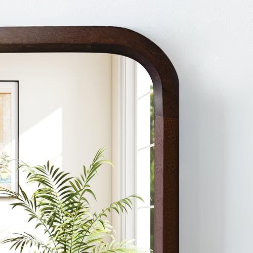 Bathroom Mirror for Wall, Wood Rectangle 30 x 36 inch Vanity Walnut Mirrors - Image 6