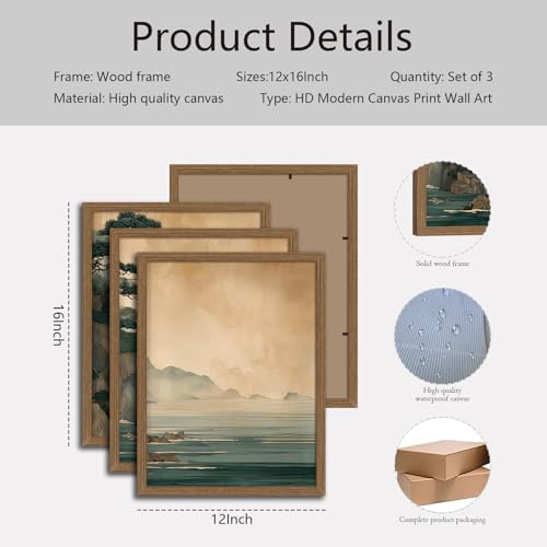 Japanese Zen Wall Art Set of 3，Minimalist Asian Wall Decor Cliff framed - Image 7