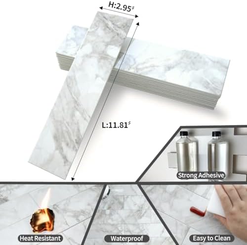 AULIGET Polished White Marble Peel and Stick Backsplash Wall Tiles - Image 6