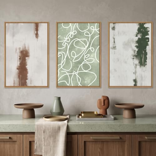 Aryroi Abstract Green Brown Geometric Framed Canvas Wall Art Set, Minimalist - Image 2