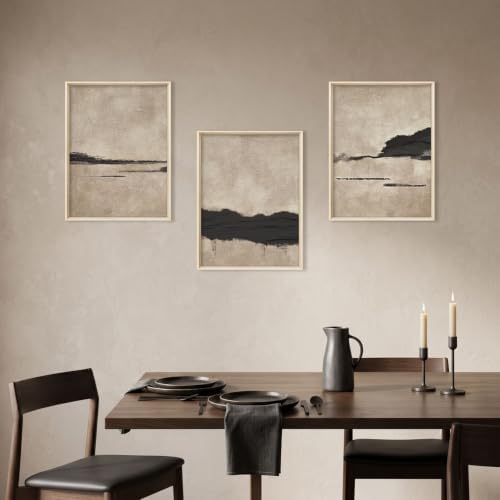 Aryroi Black and Tan Abstract Neutral Framed Canvas Wall Art Set, Dark Brown - Image 4