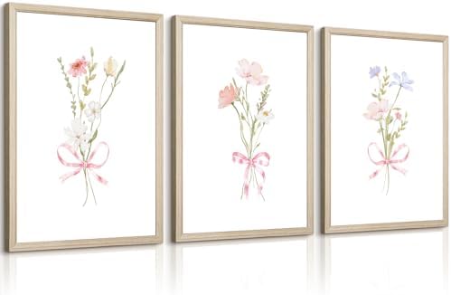Girl Flower Bow Wall Art Coquette Pink Floral Canvas Wall Decor Nursery by Unknown