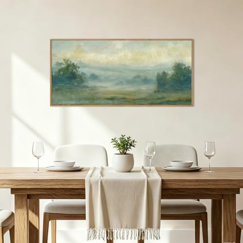 HLNIUC Green Abstract Minimalist Framed Canvas Wall Art, Neutral Landscape - Image 5