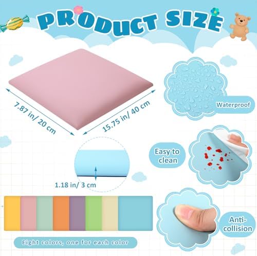 Hahafelt 8 Pack Wall Padding Headboard 11.81" x 11.81" x 1.18" Fresh Colors - Image 2