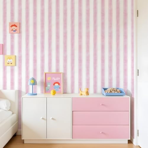 17.3" x 120" Watercolor Pink Striped Peel and Stick Wallpaper - Image 4